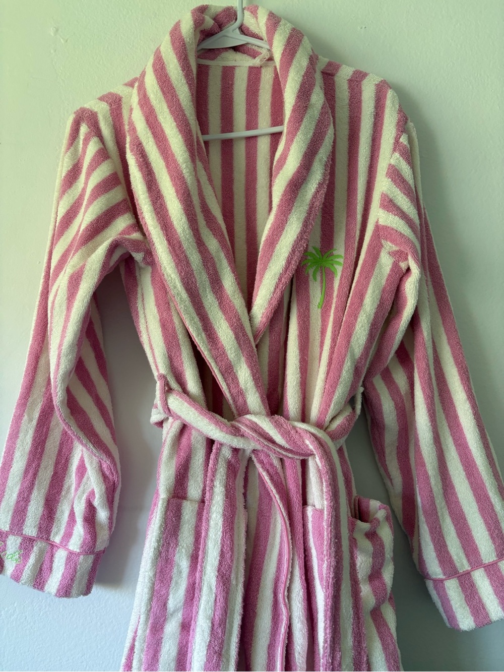 P.J. Salvage Out of the office Pink/White Striped Terry Robe sz: small Brand New